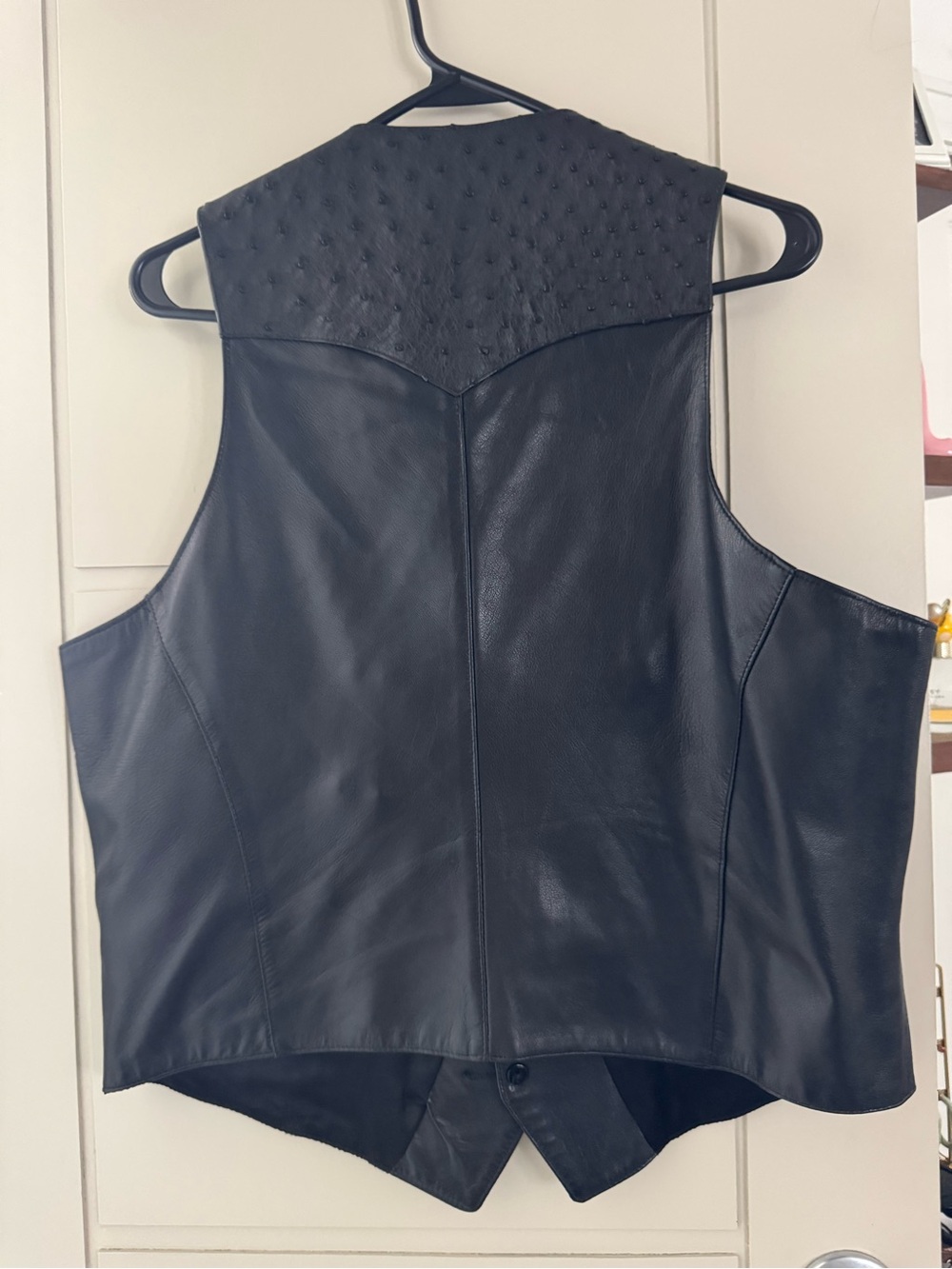 ALamo Learher Black Leather Vest with Textured Ostrich-Style Panels - Picture 3 of 12